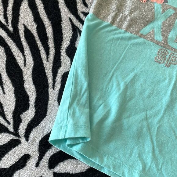 Xoxo sport little girls roses teal silver glitter mesh shoulder shirt sleeve top - Picture 6 of 11